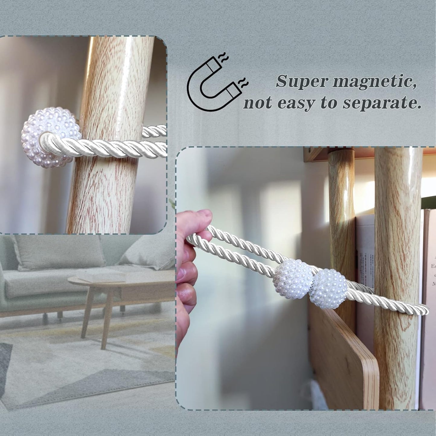 Hion Magnetic Curtain Tiebacks White 6 Pack, Curtain Tiebacks Buckles Holdbacks Holders Hooks Clip