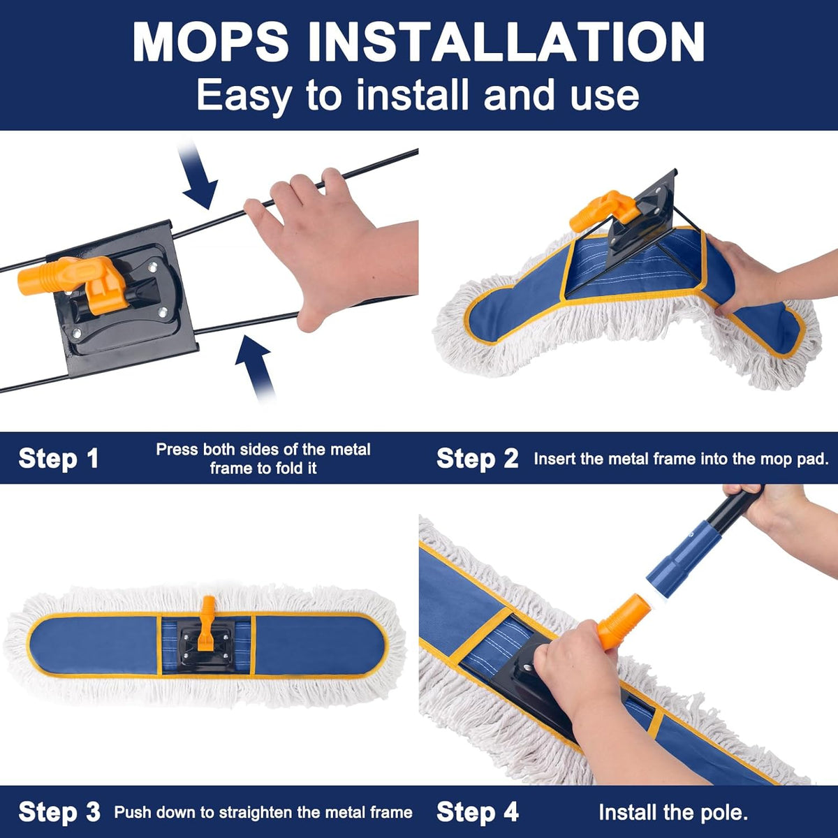 24" Commercial Dust Mop for Floor Cleaning,Heavy Duty Floor Duster with 2 Cotton Reusable Mop