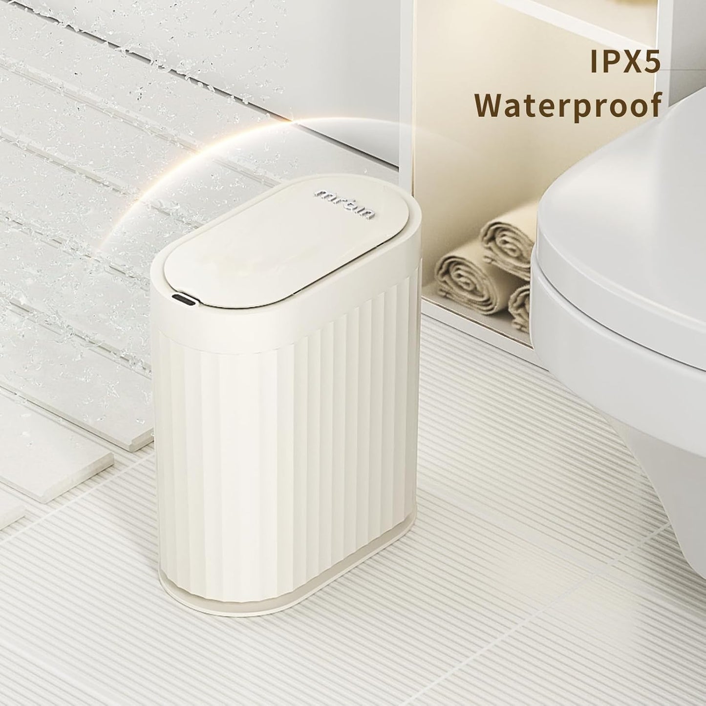 MRBIN Small Trash Can for Bathroom, Automatic Touch Less Garbage Bin with Lid, 2 Gallon Plastic