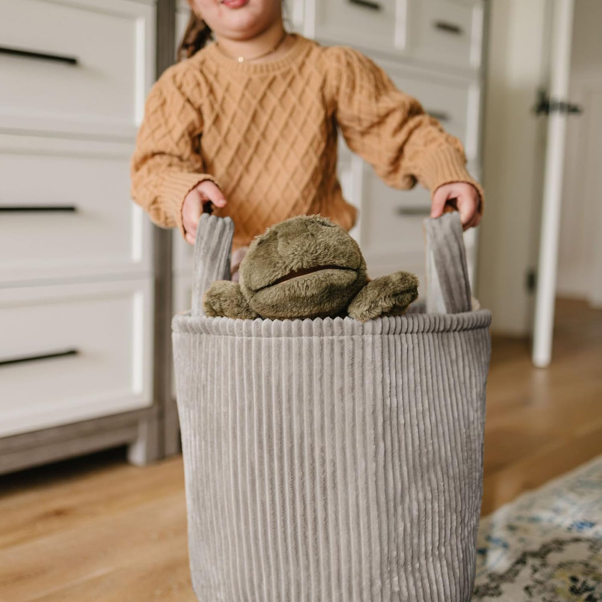 PUTSKA Blanket Basket – Round Storage for Toys and Blankets, Clothes, Stuffed Animals – Soft Baby