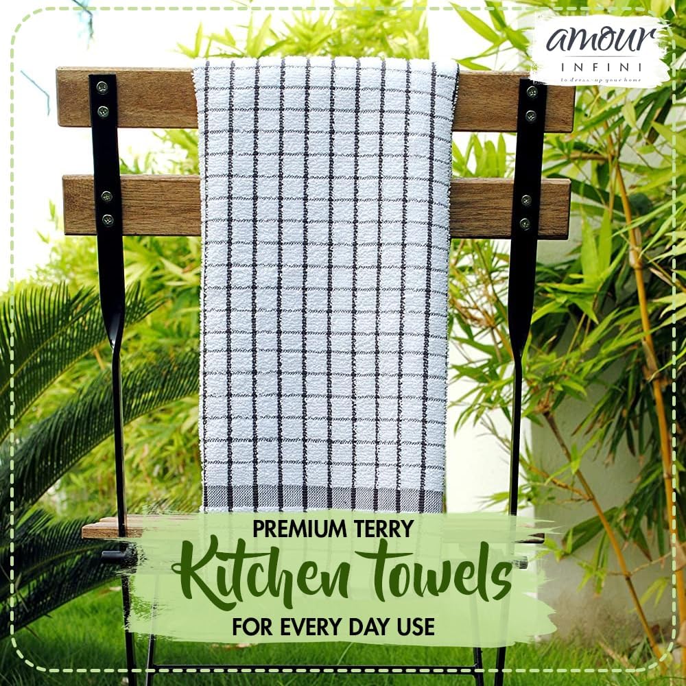 AMOUR INFINI Kitchen Towels Set of 4 - Highly Absorbent, Super Soft Terry Cotton 20x28 Inch Dish