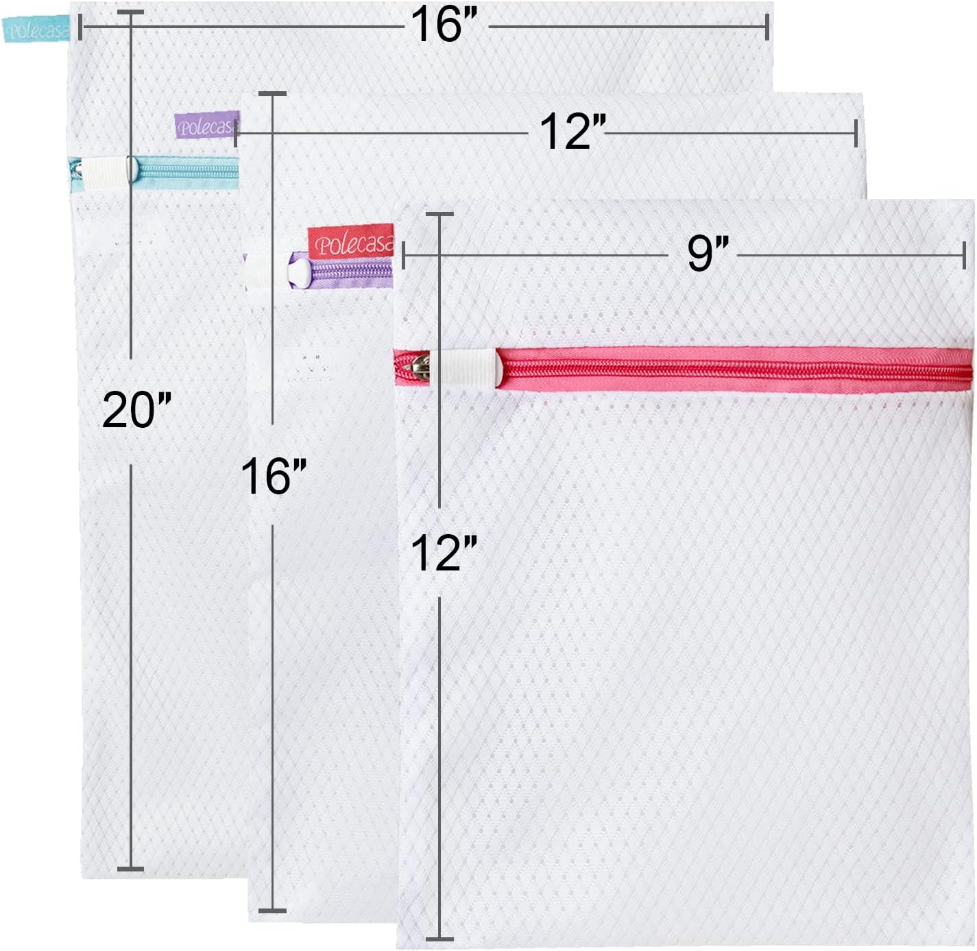 Polecasa 3Pcs Extra Durable 125g Diamond Mesh Laundry Bags with Sturdy Zipper for Delicates