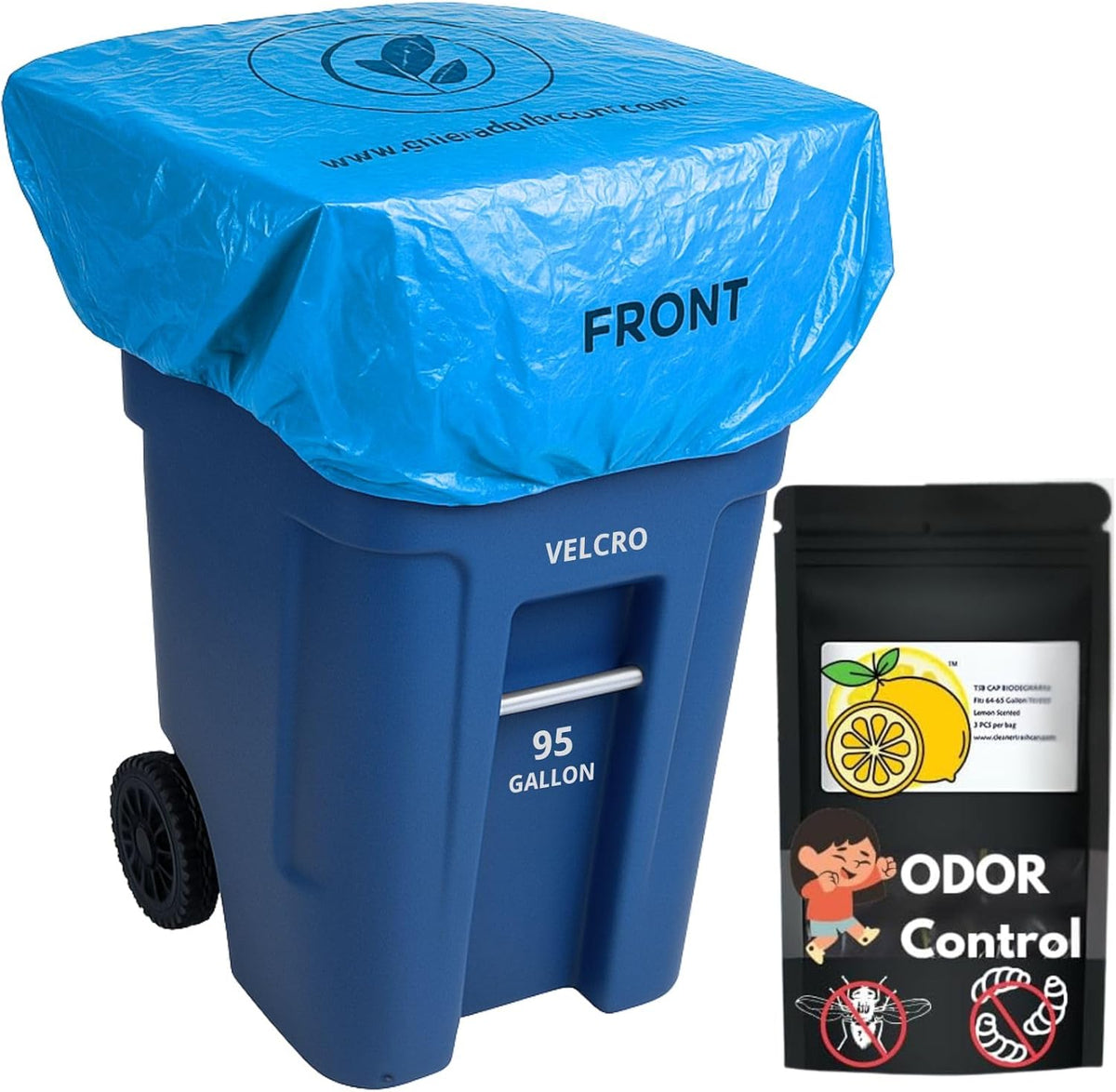 Outdoor Trash Can Odor Eliminator Cover Lemon Scented Durable Elastic Bag with Optional Straps Fits