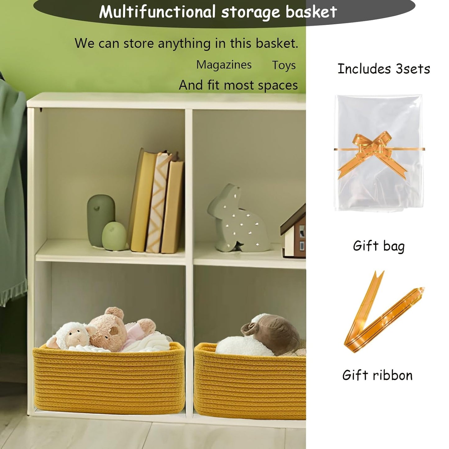COMFY-HOMI 11.5"x7.5"x4.7" Storage Baskets for Organizing | Cotton Rope Woven Basket | Toy Storage