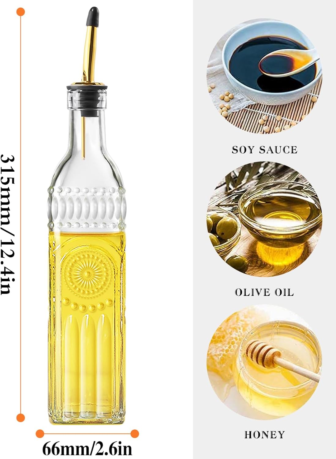 2 Pcs Olive Oil Dispenser Bottle for Kitchen,17oz Clear Glass Cooking Oil and Vinegar Dispenser