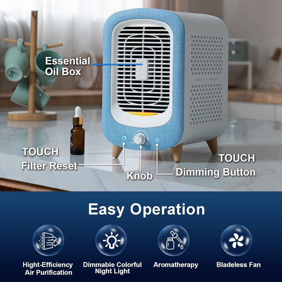 Jafanda Air Purifier for Home Bedroom 780sq ft, HEPA & Activated Carbon, Air Cleaner with Fragrance