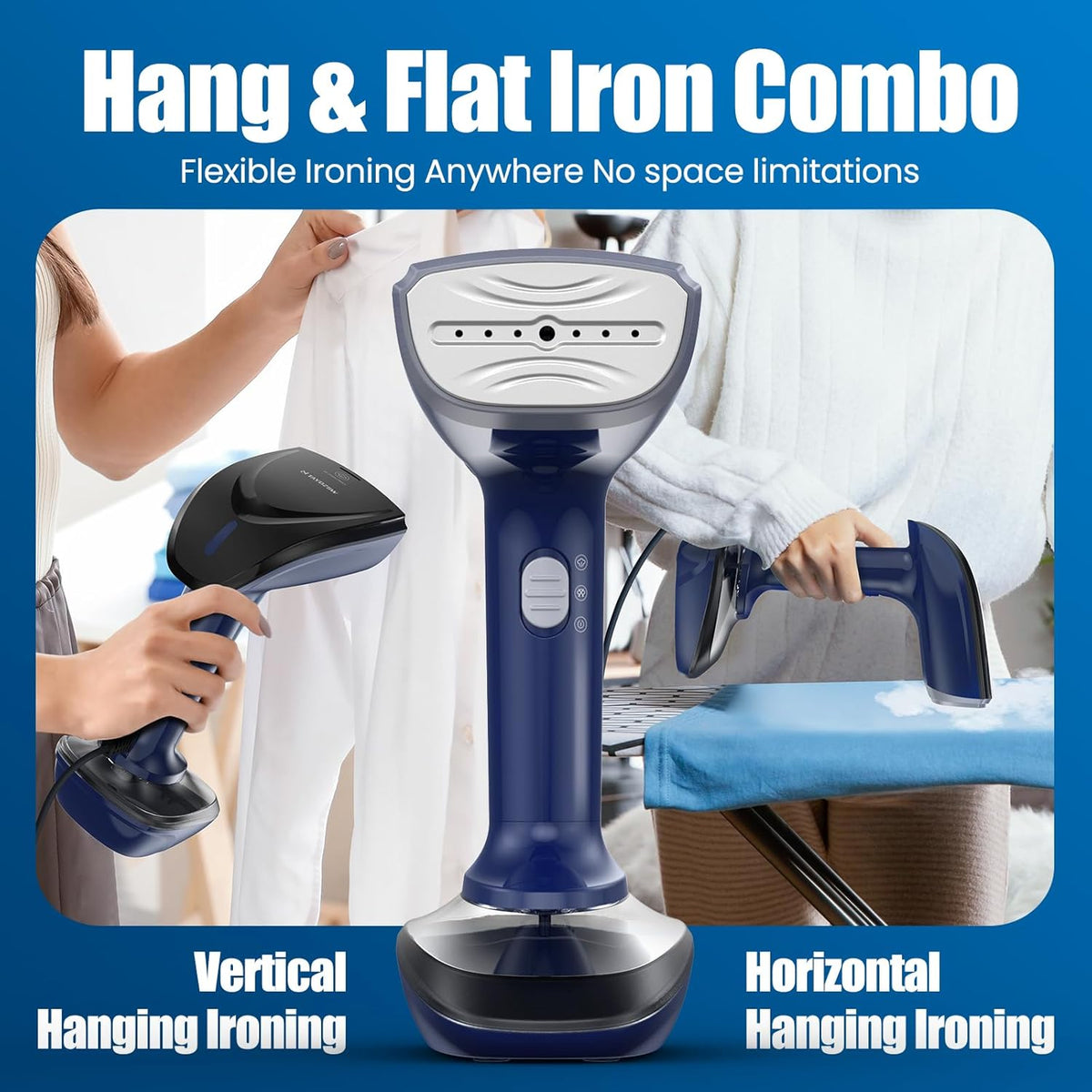 Powerful Handheld Fabric Steamer - 1800W with Fast Ceramic Heat-Up Plate, 2-in-1 Ironing & Wrinkle