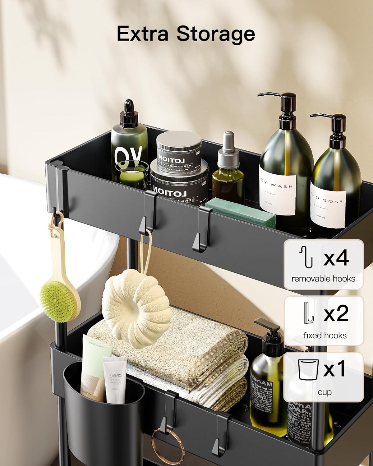 Pipishell Slim Storage Cart with Wheels - 3 Tier Bathroom Organizers and Storage Cart - Rolling