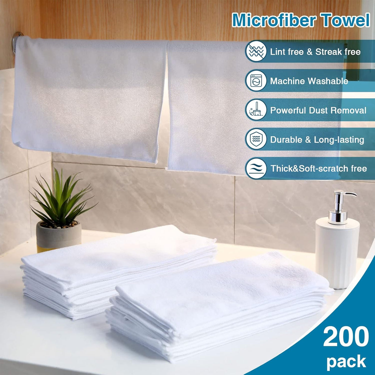 200 Pieces Microfiber Cleaning Cloths Bulk Absorbent Microfiber Towels Reusable Lint-Free Streak