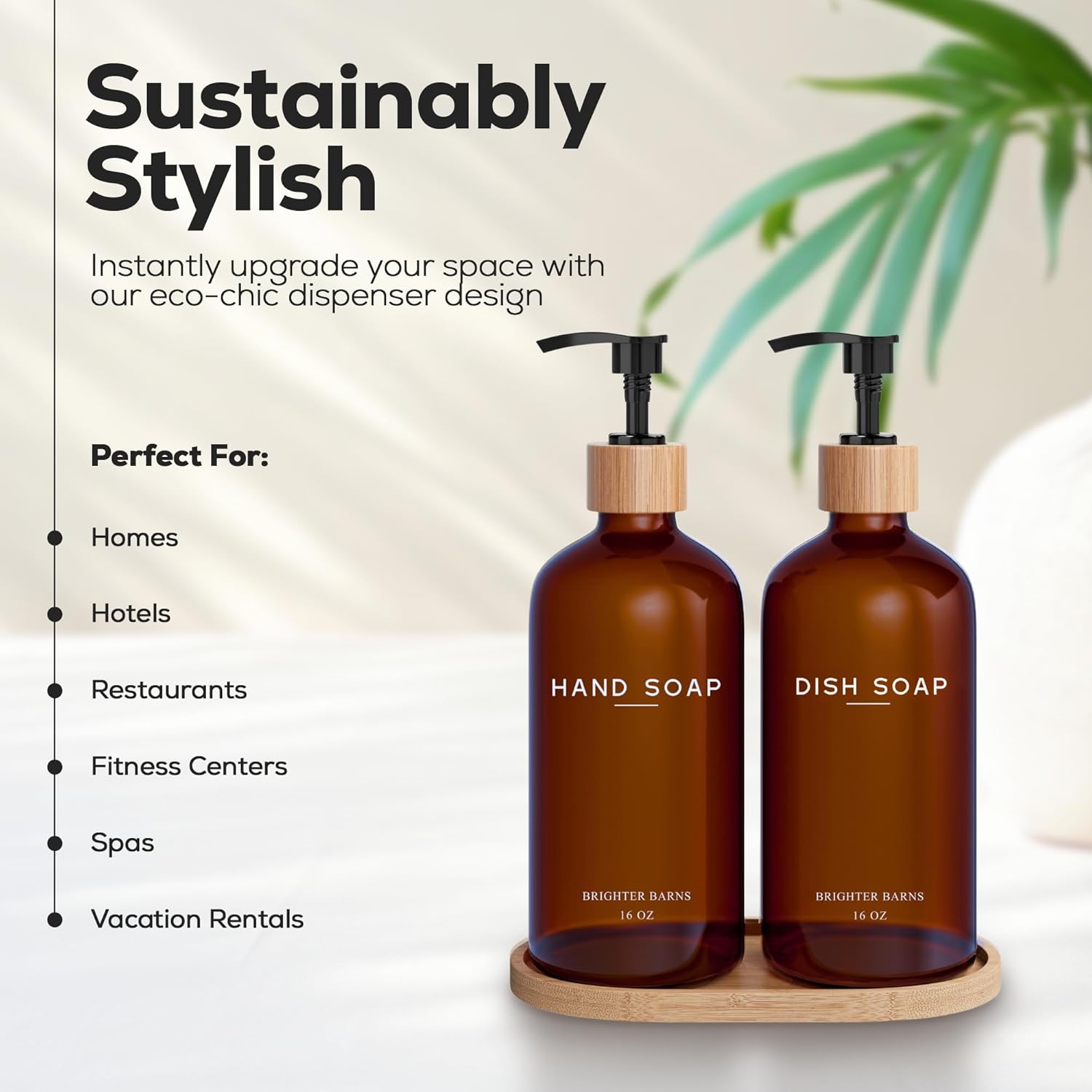 Amber Glass Hand and Dish Soap Dispenser Set by Brighter Barns - Kitchen Soap Dispenser Set with