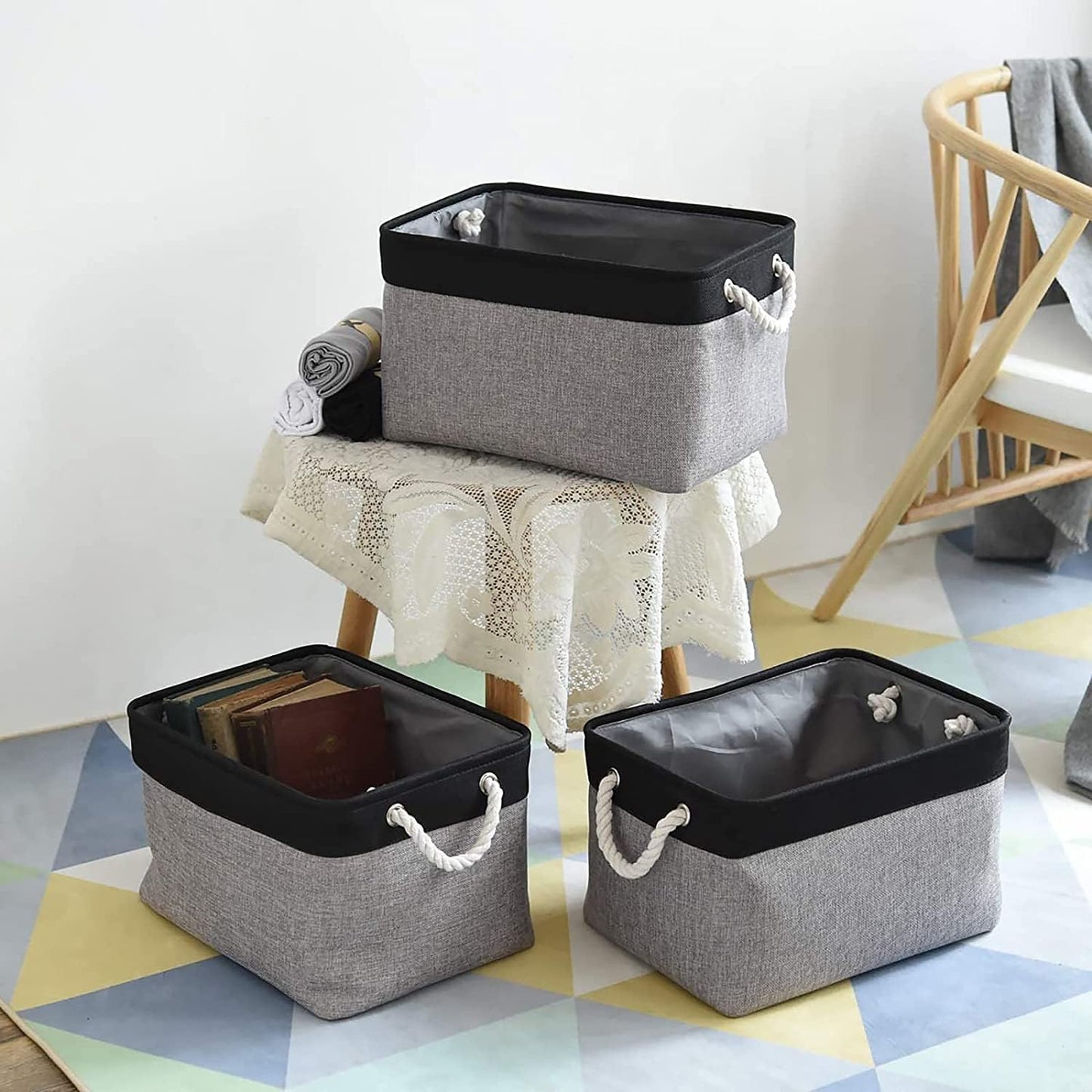 TheWarmHome Collapsible Storage Bin for Shelves - 16x12x8 inch Large 3 Pack Storage Basket for