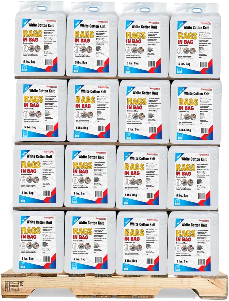 Premium White T-Shirt Cleaning Rags (600 lbs. Pallet 120x5 lbs. Bag) – White Cotton Rags for