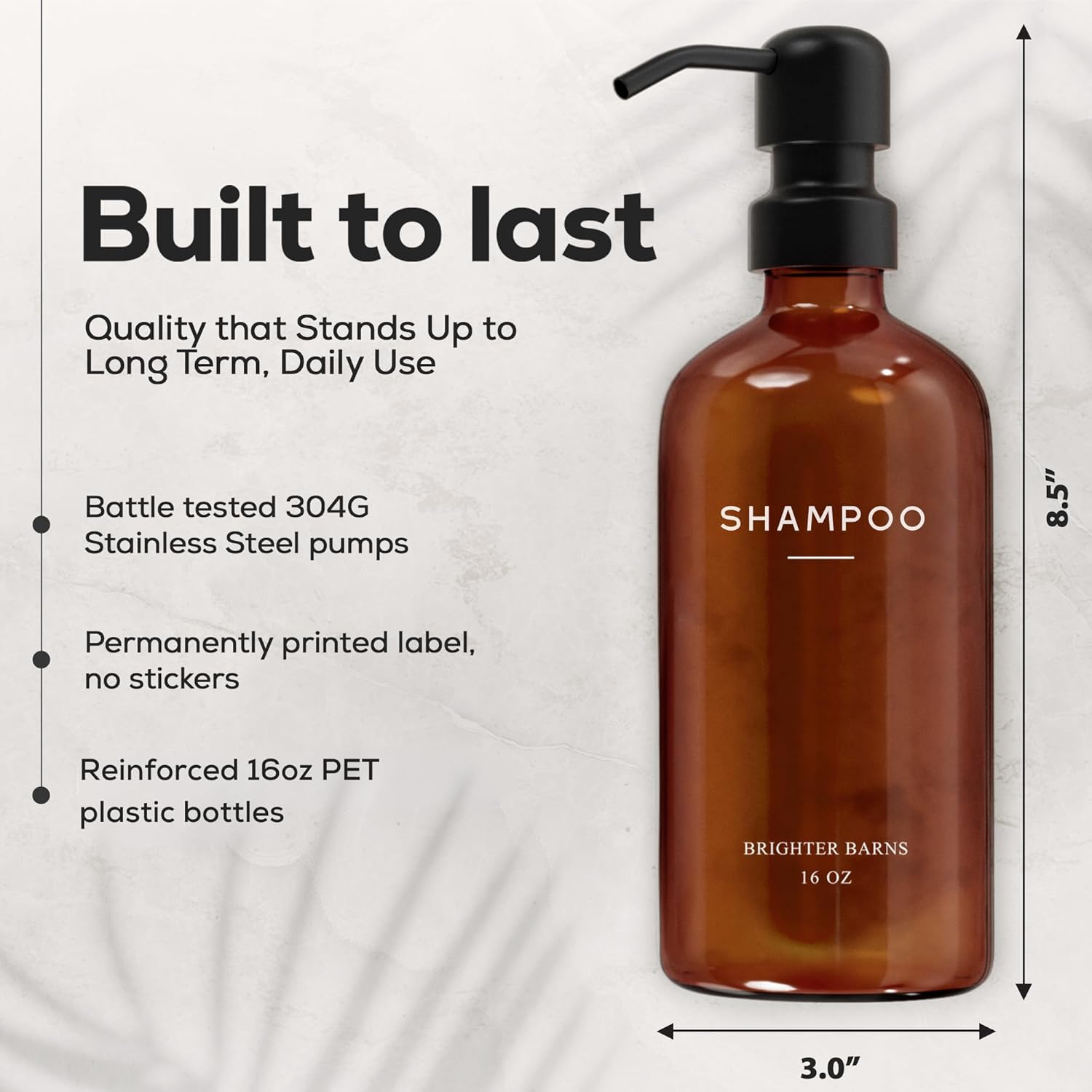 Amber Shampoo and Conditioner Dispenser Set by Brighter Barns - Body Wash and Shampoo Bottles with
