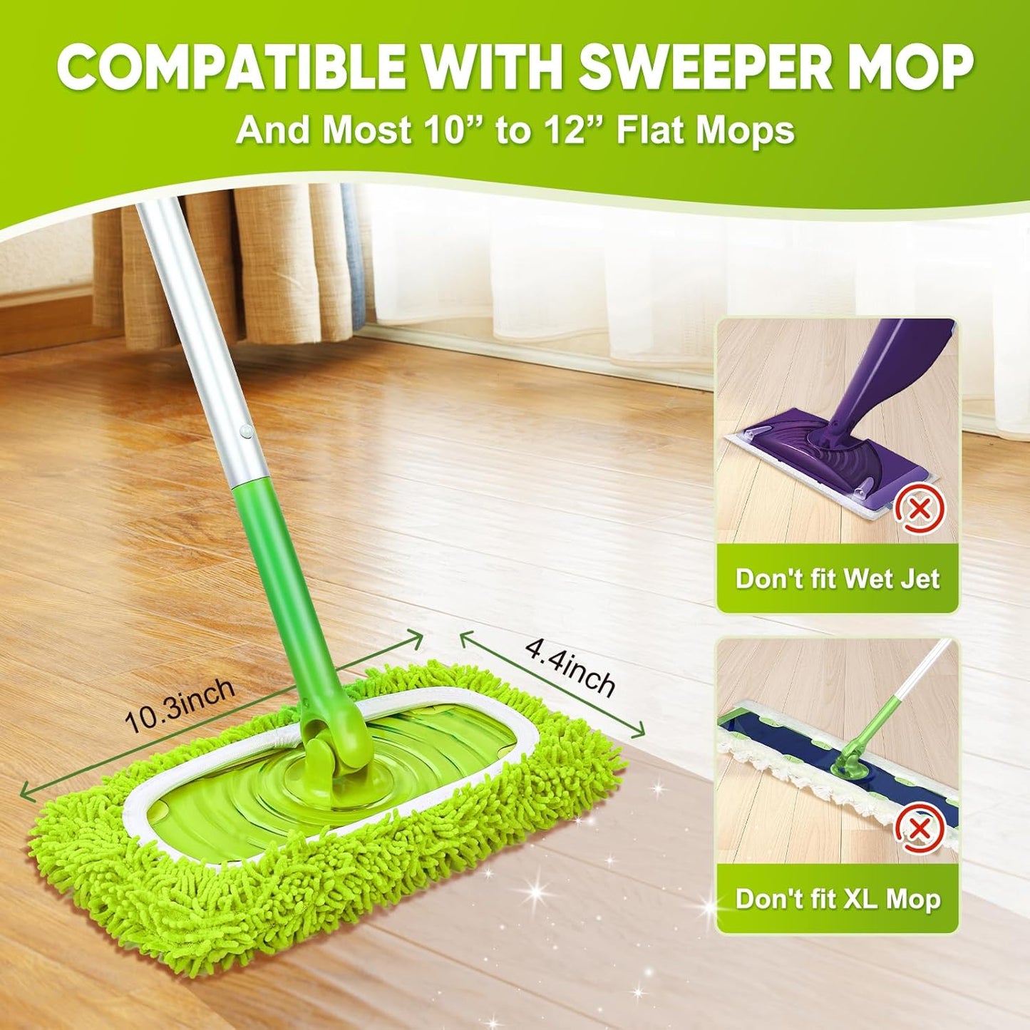 6-Pack Reusable Mop Pads Fit Swiffer Sweeper, Microfiber Cleaning Mop Pads Refill for Dry Sweeping