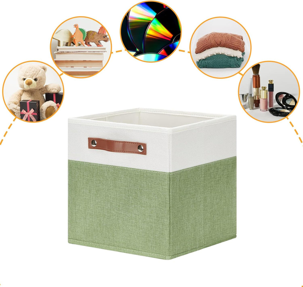 DULLEMELO 11x11 Cube Fabric Organizer Storage Bins for Shelf, Toy Square Green Bins, Kids Clothes