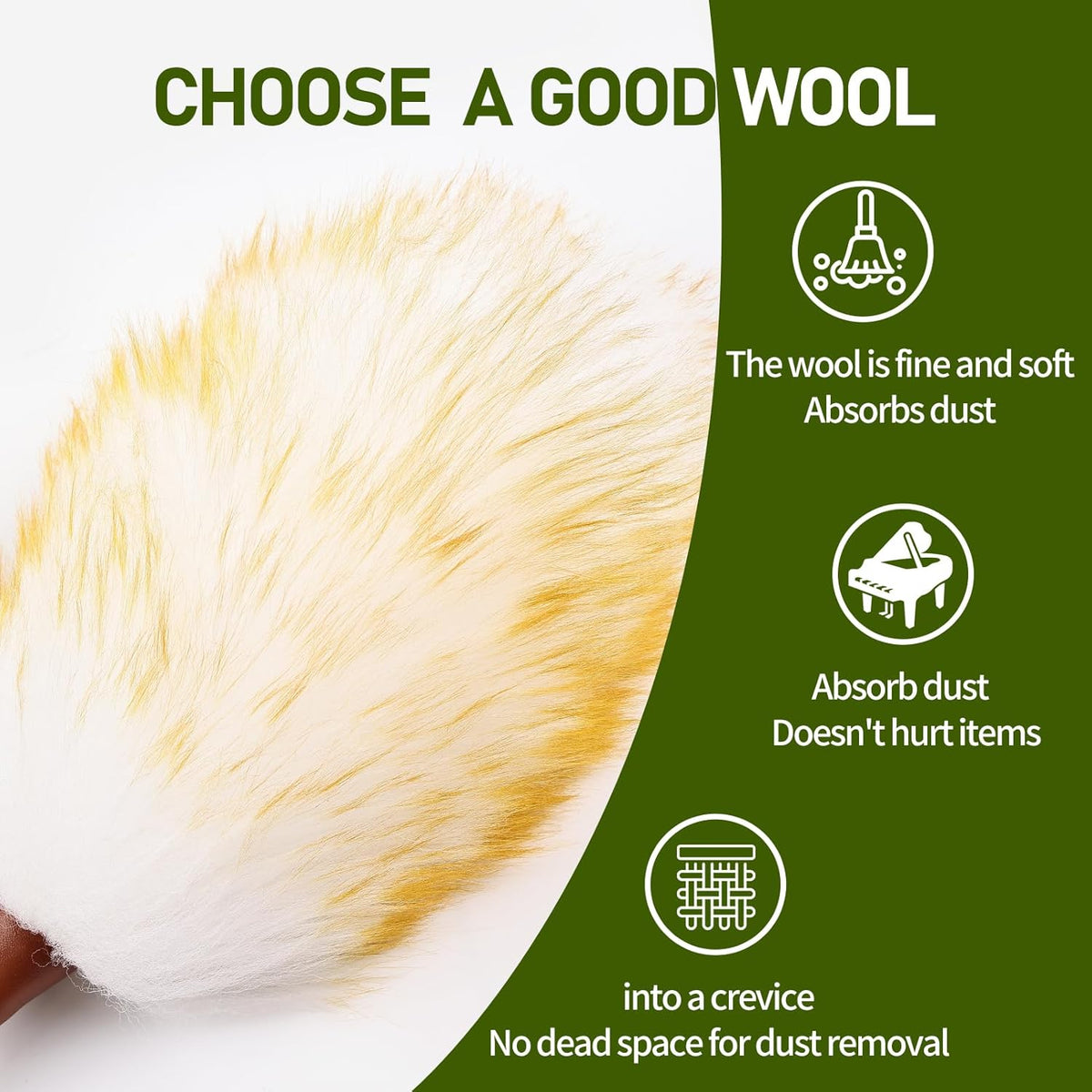 Natural Lambswool Duster 16 Inch Handheld with Wooden Handle Duster Dusting Tool for Blinds