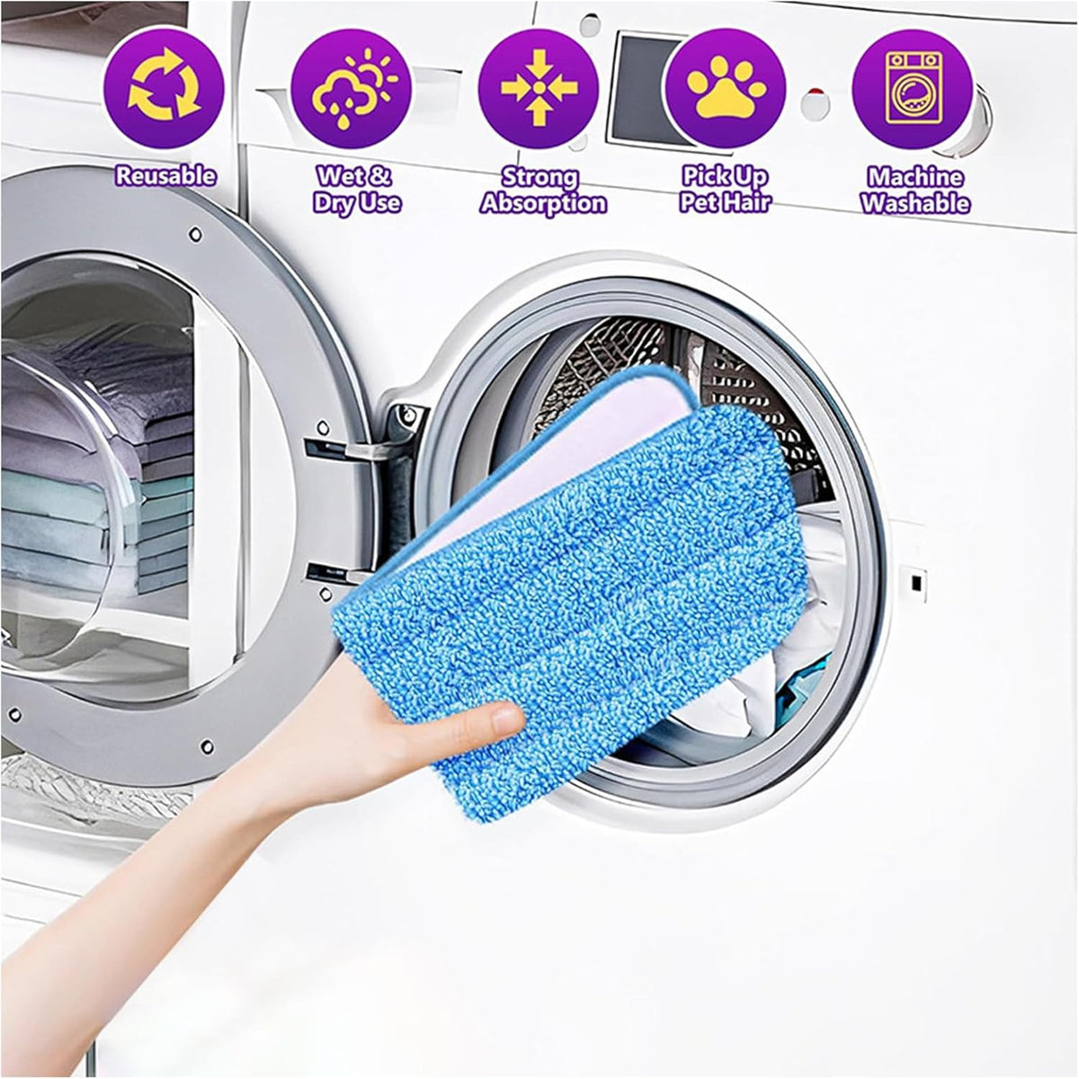 10 Pcs Reusable Mop Pads,16.5 Inch Microfiber Wet Dry Floor Clean Mop Pad Refill Compatible with