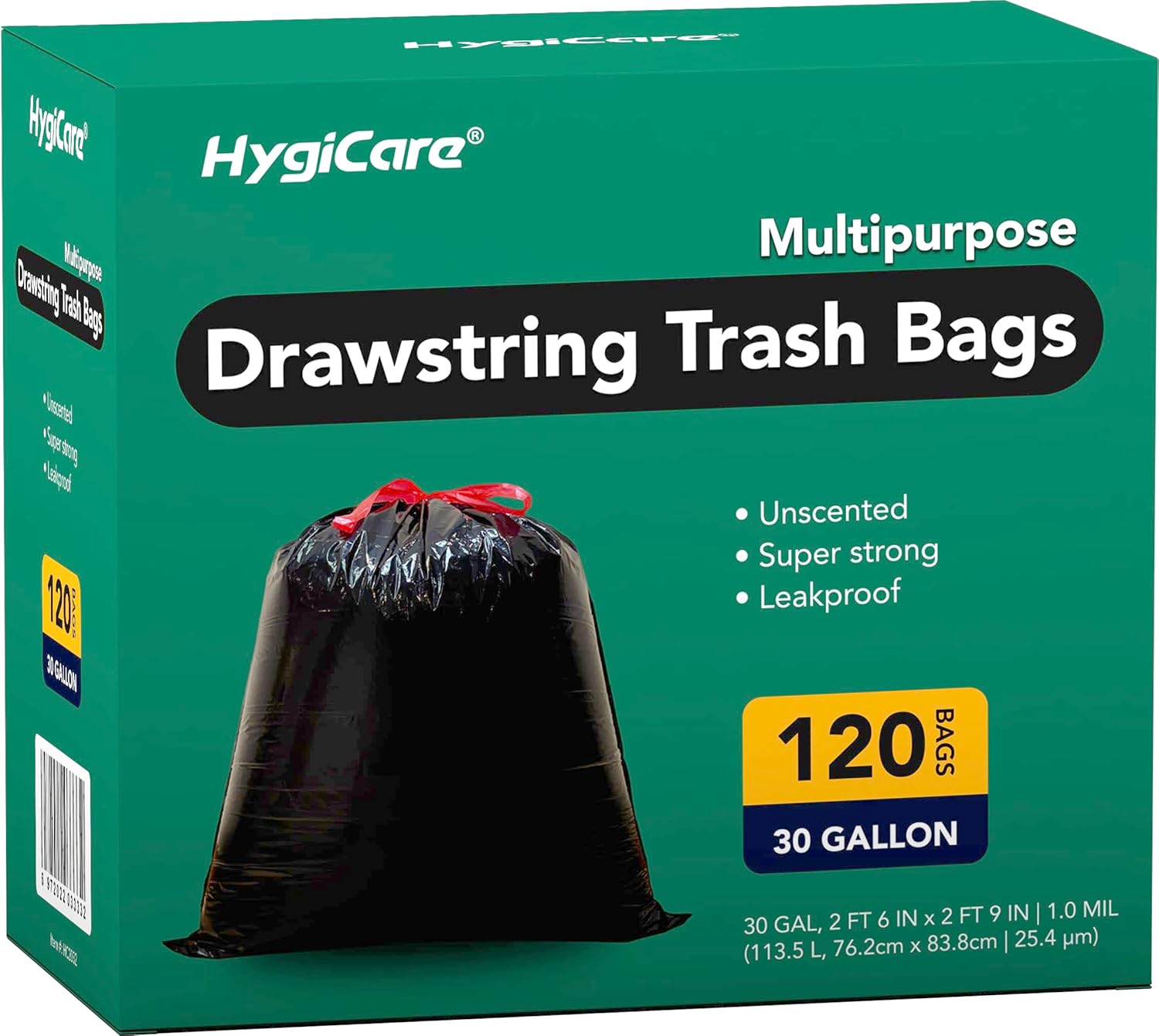 Ultra Strong 30 Gallon Trash Bags, Unscented 120 Count Drawstring Garbage Bags, Pre-Separated
