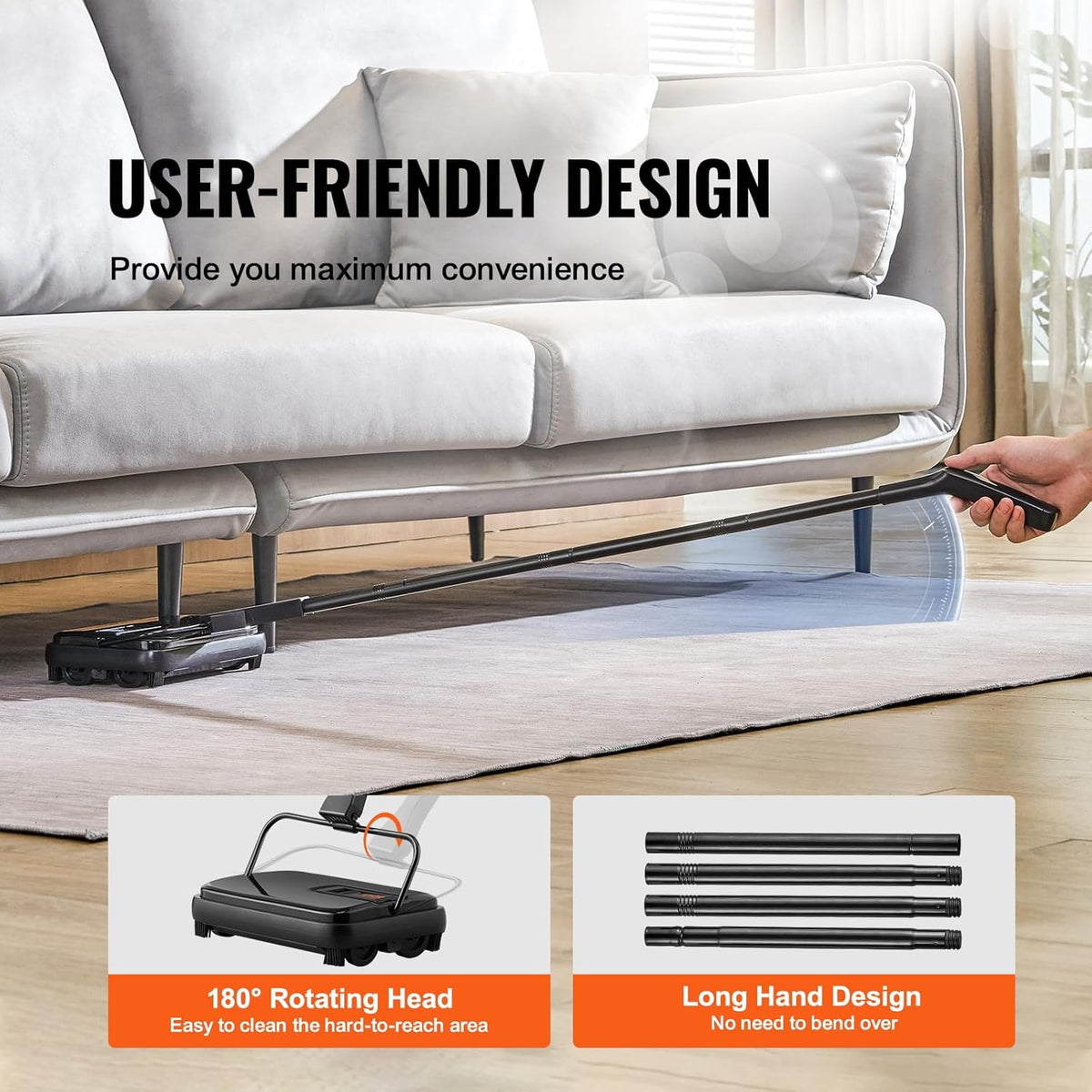 VEVOR Carpet Sweeper Manual, Floor Sweeper with 300 ml Dustbin Capacity Easy to Empty, for Home