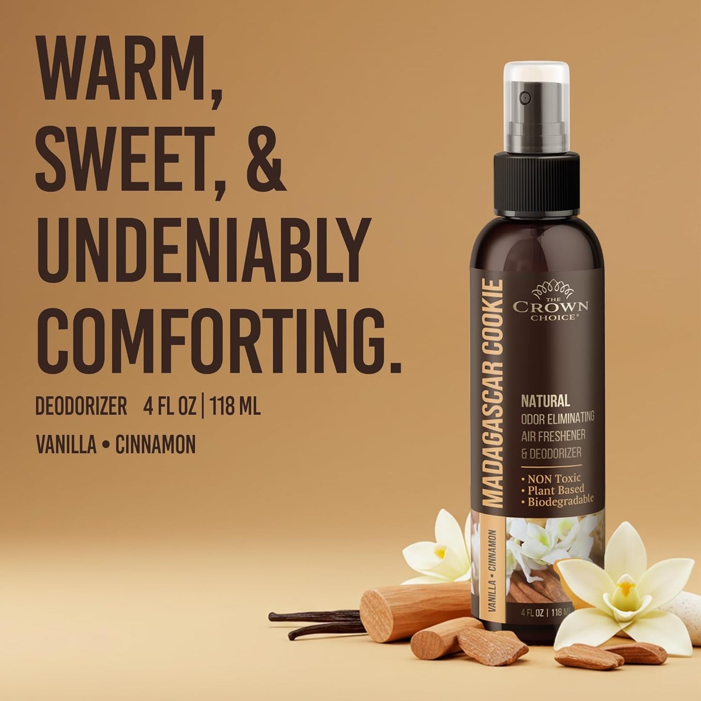Non-Toxic Odor Eliminator, Natural Vanilla & Cinnamon Air Freshener Spray for Home, Room, Closet &