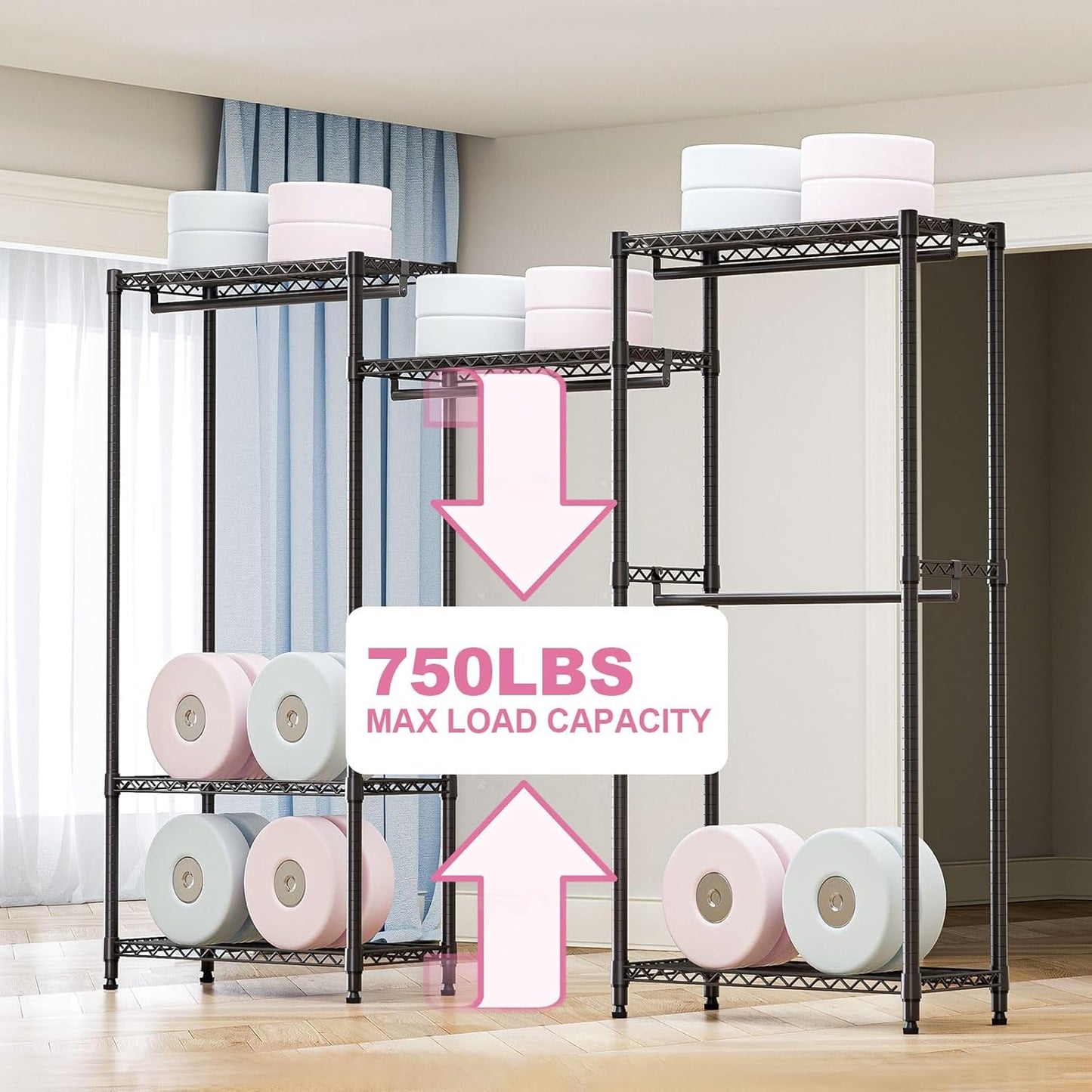 Heavy Duty Rolling Garment Rack 3 Tiers Adjustable Wire Shelving Clothes Rack with Rods Storage