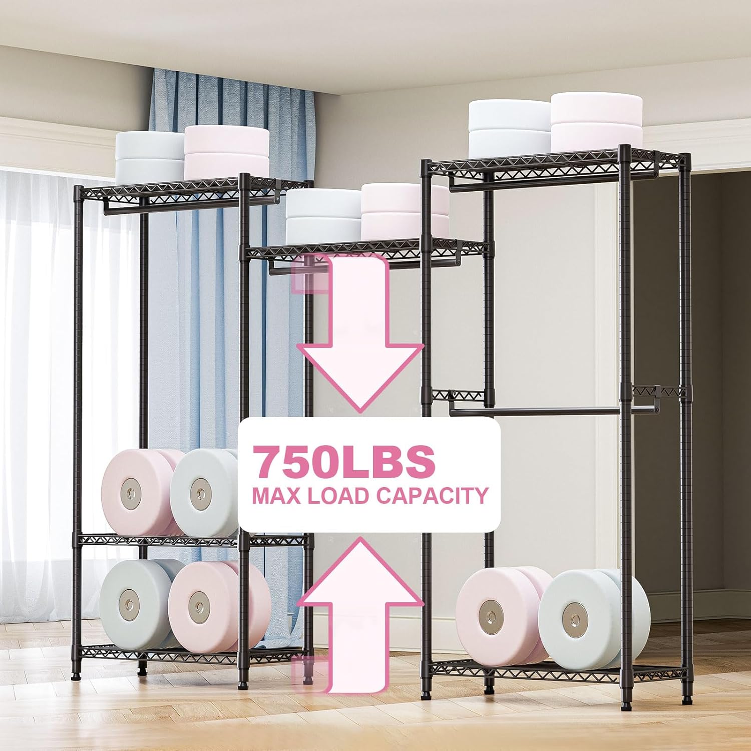 Heavy Duty Rolling Garment Rack 3 Tiers Adjustable Wire Shelving Clothes Rack with Rods Storage
