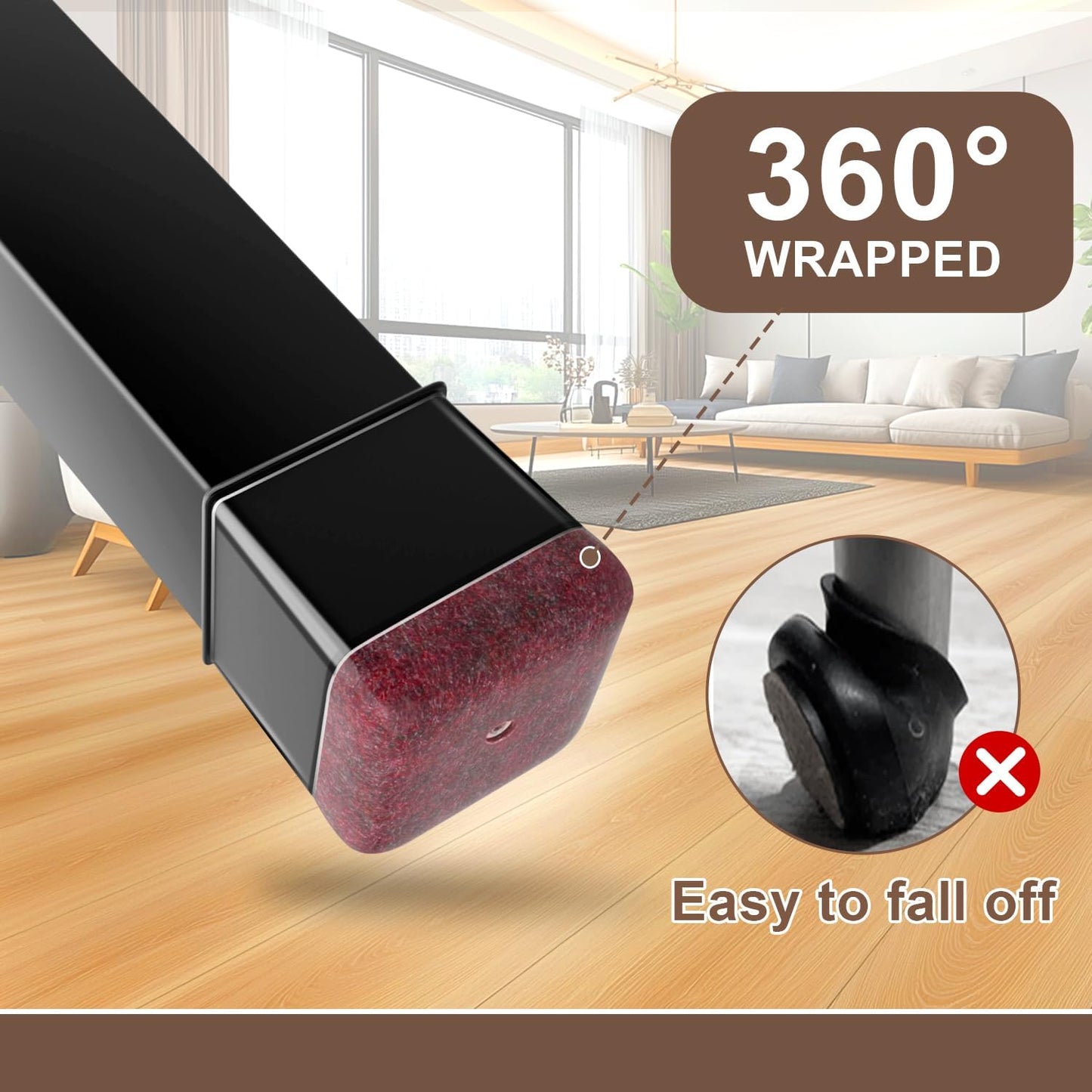 20 Pcs Chair Leg Floor Protectors for Hardwood Floors, Black Rubber Furniture Sliders with Felt
