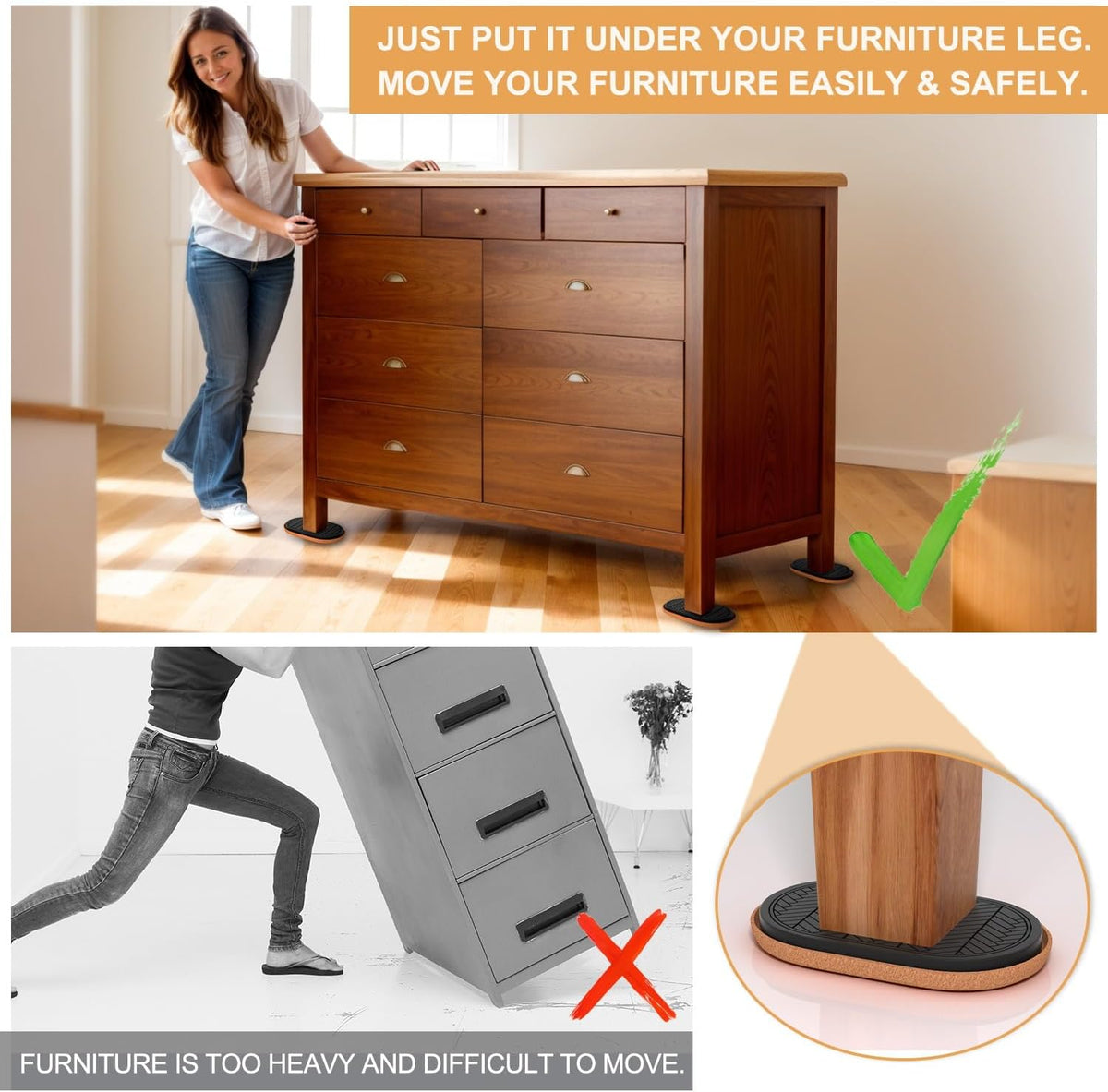 9½"x5¾ Felt Furniture Sliders for Hardwood Floors, 4PCS Oval Furniture Pads for Wood Floors