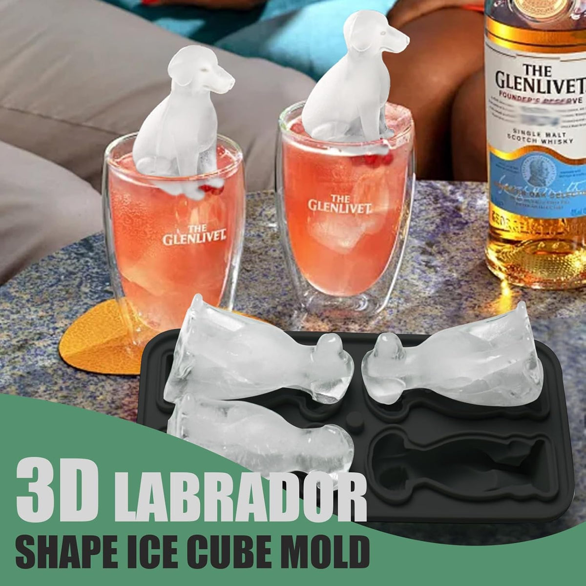 3D Labrador Dog Ice Cube Mold, Admaison Ice Cube Tray with Funnel for Cocktails, Bourbon,Brandy