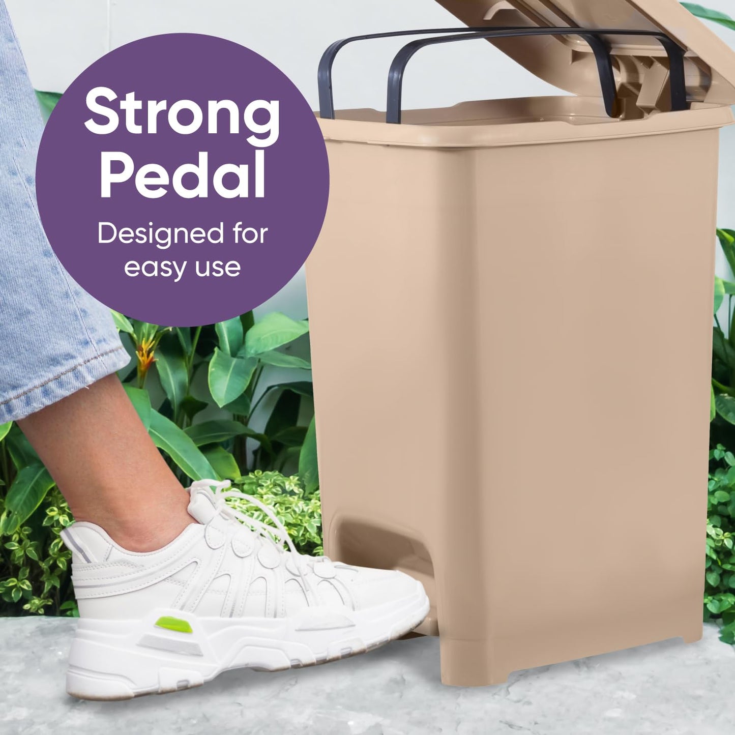 Superio Slim Step On Trash Can, Beige Waste Bin with Foot Pedal Lid 26 Liter, Kitchen, Under Desk