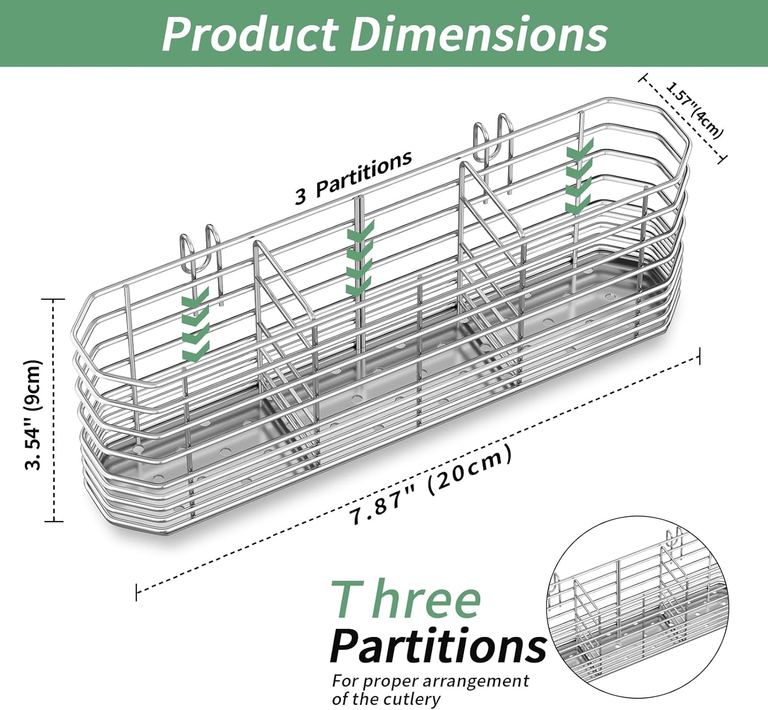 304 Stainless Steel Utensil Holder, Silverware Drying Rack with Hooks for Dish Drainer, Knife and