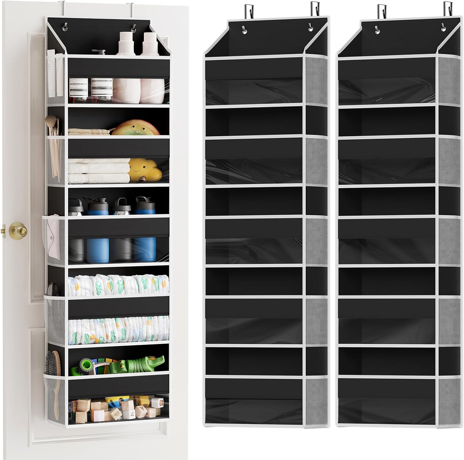 SpaceAid 2 Pack Over The Door Organizer with 5 Large Pockets and 10 Mesh Side Pockets, 5 Layers