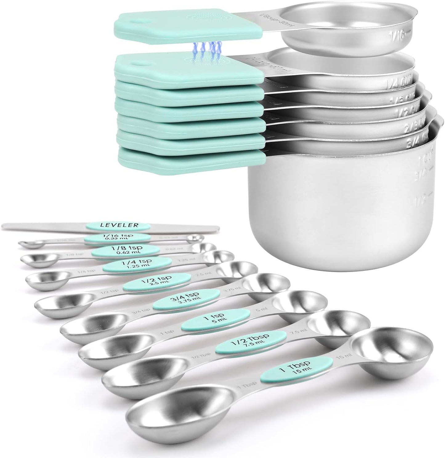 Magnetic Measuring Cups and Spoons Set-Heavy Duty 304 Stainless Steel，Double Measurement