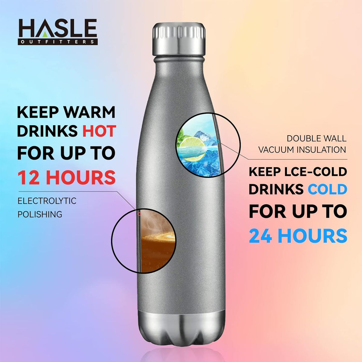 HASLE OUTFITTERS 17oz Stainless Steel Water Bottles Bulk, Vacuum Insulated Water Bottles Double