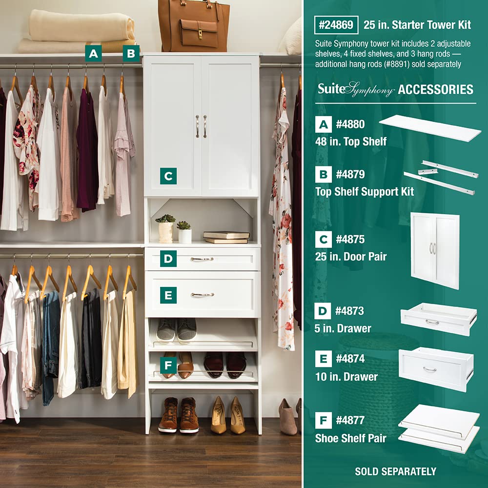 ClosetMaid SuiteSymphony Wood Closet Organizer System, 25-Inch Starter Kit with Tower and 3 Hang