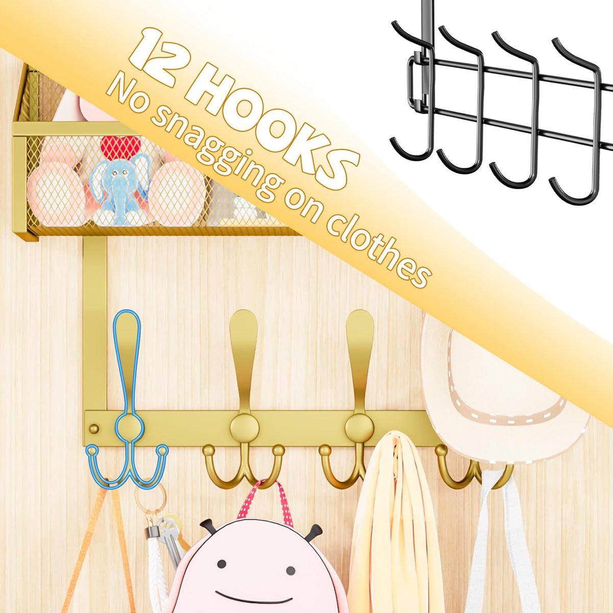 Over The Door Hooks Organizer, Coat Rack Over The Door Storage Hanger Towel Rack, Back of Storage
