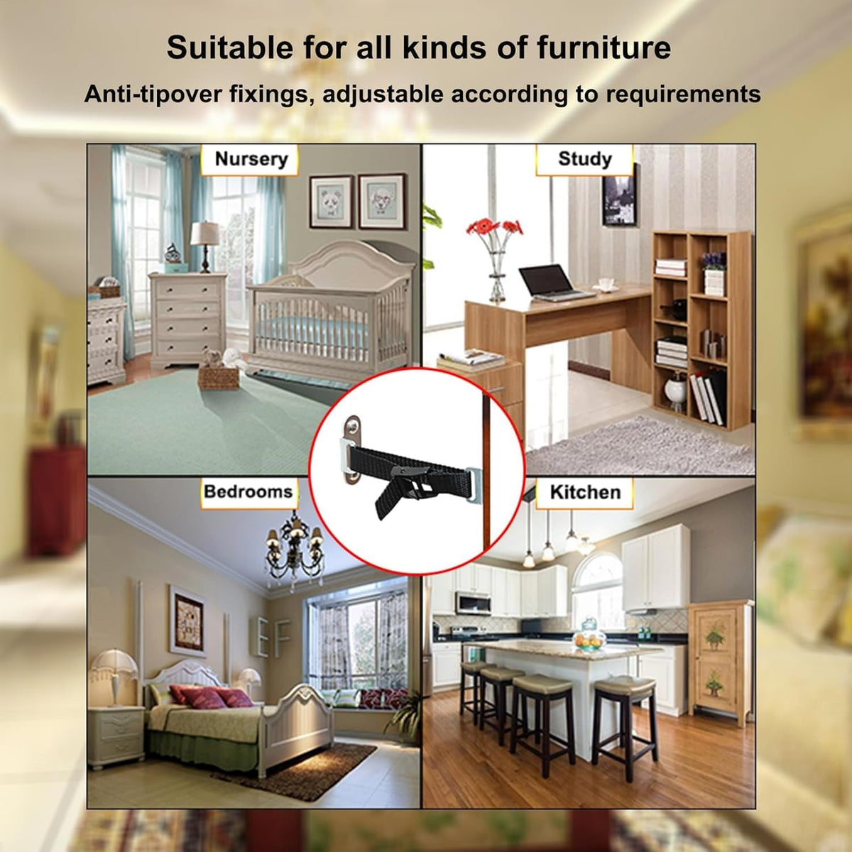 Furniture Anchors for Baby Proofing(2 Sets),Anti Tip Furniture Anchors,Furniture Wall