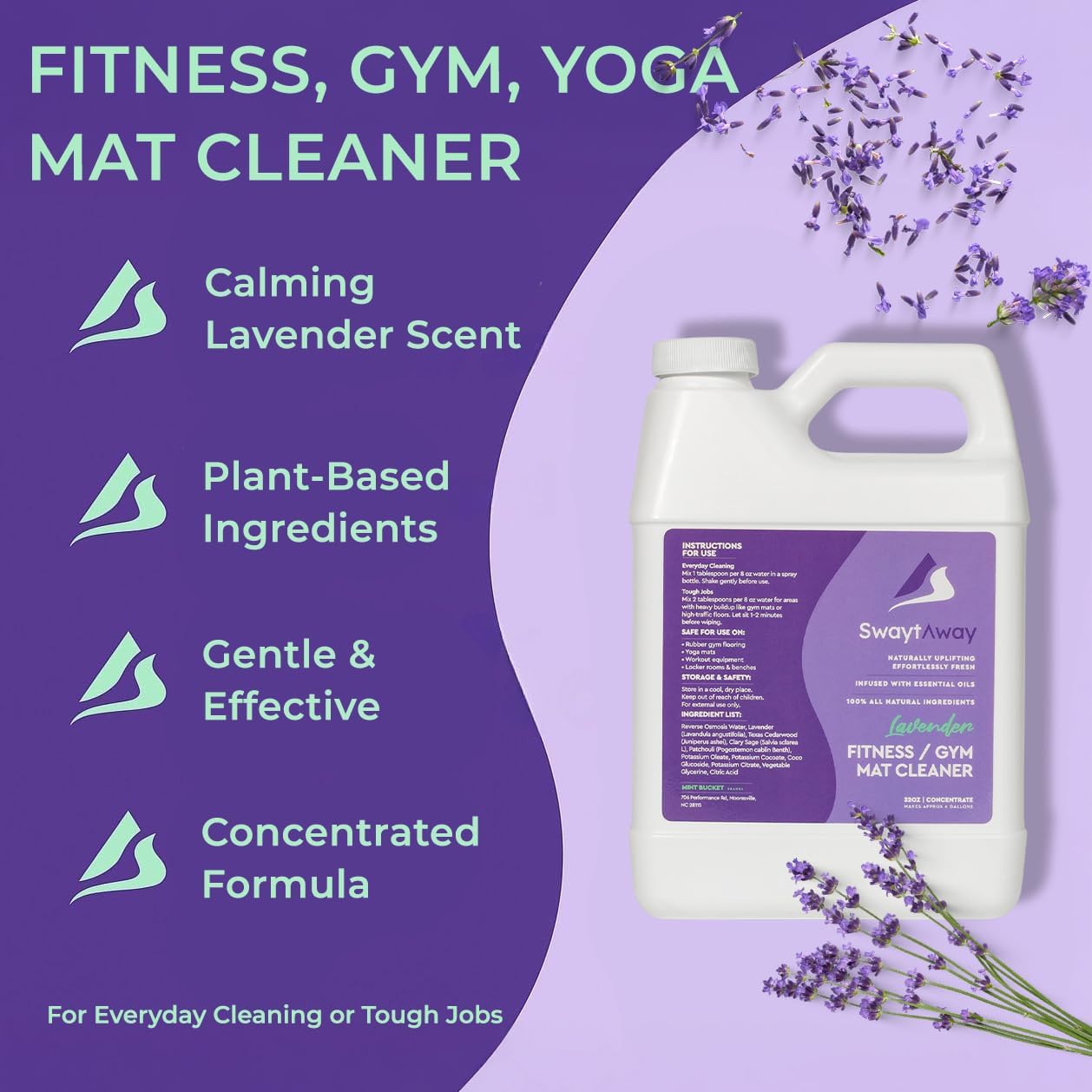 SwaytAway Fitness Mat Cleaner Concentrate – 32oz Lavender Essential Oil Formula – Aromatherapy Yoga
