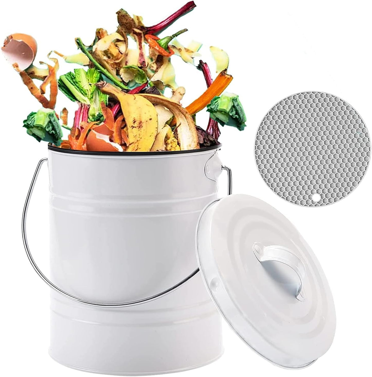 Compost Bin for Kitchen Counter, LALASTAR Small Metal Compost Bin Indoor Kitchen Sealed with Lid