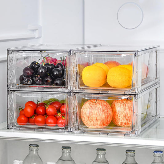 4Pack Clear Stackable Kitchen Storage Organizer,Pantry Organizers and Storage,Foods Organizer Bins