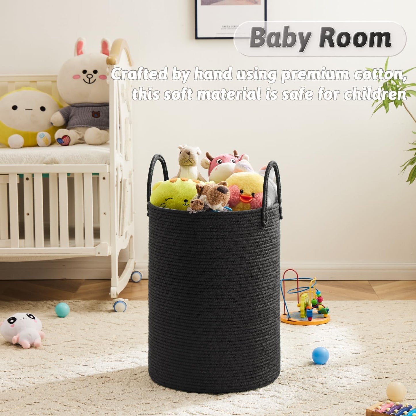 Laundry Basket,Woven Cotton Rope Laundry Hamper,100L for Decorative Storage of Dirty Clothes,Toys