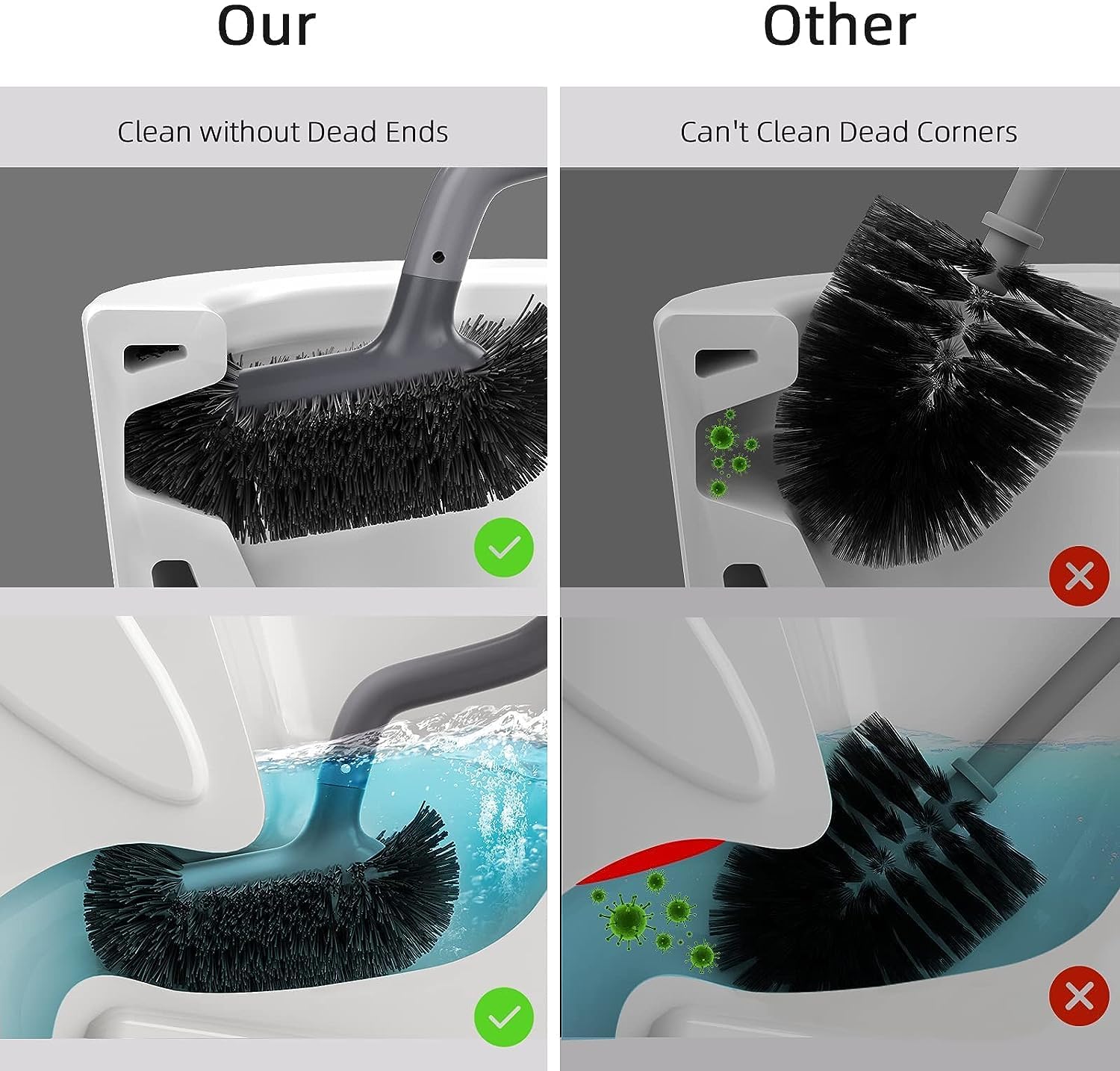 HAMITOR Toilet Bowl Brush Holder Set: Bathroom Deep Cleaning Toilet Cleaner Scrubber Under Rim with