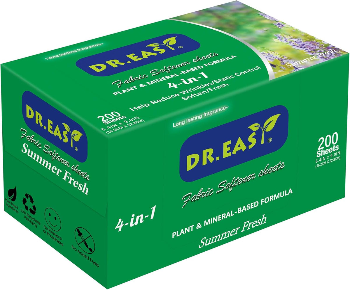 DR.EASY SUMMER FRESH Dryer Sheets Plant Based Formula 200 Ct Fabric Softener sheets for Laundry