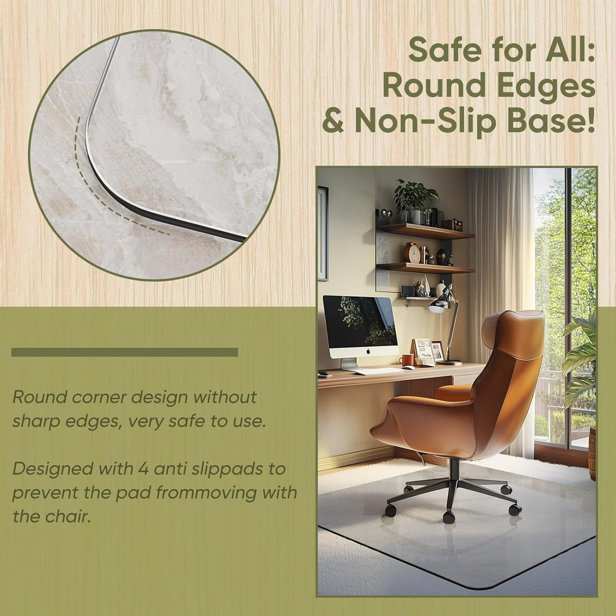 Office Chair Mat for Carpet & Hardwood, Upgraded 45" x 45" Tempered Glass Chair Mat for Office