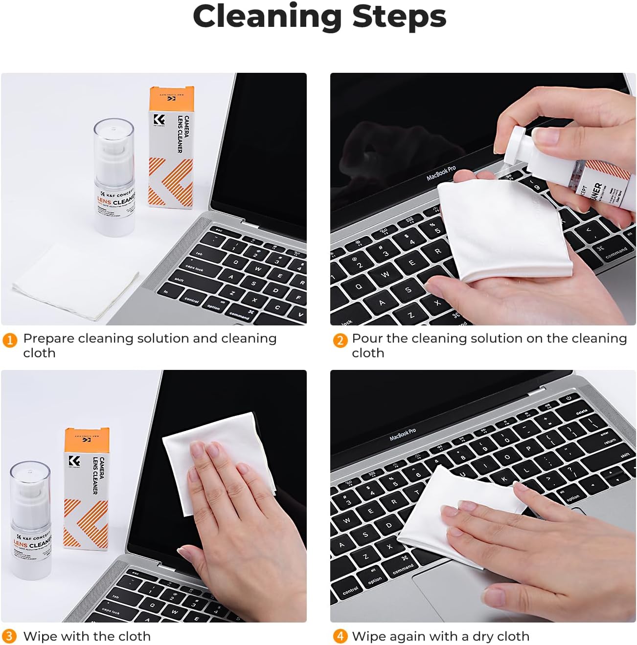 K&F CONCEPT Spray and Microfiber Lens Cleaner Care Kit, Non-Flammable Camera Lens Cleaner and