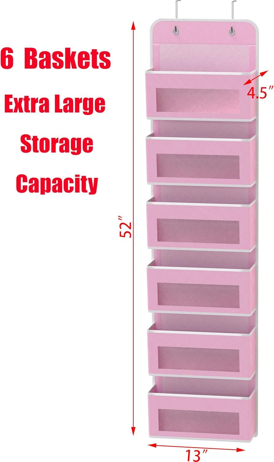 Simple Houseware 6 Clear Window Pocket Over Closet Door Storage Hanging Organizer for Bedroom