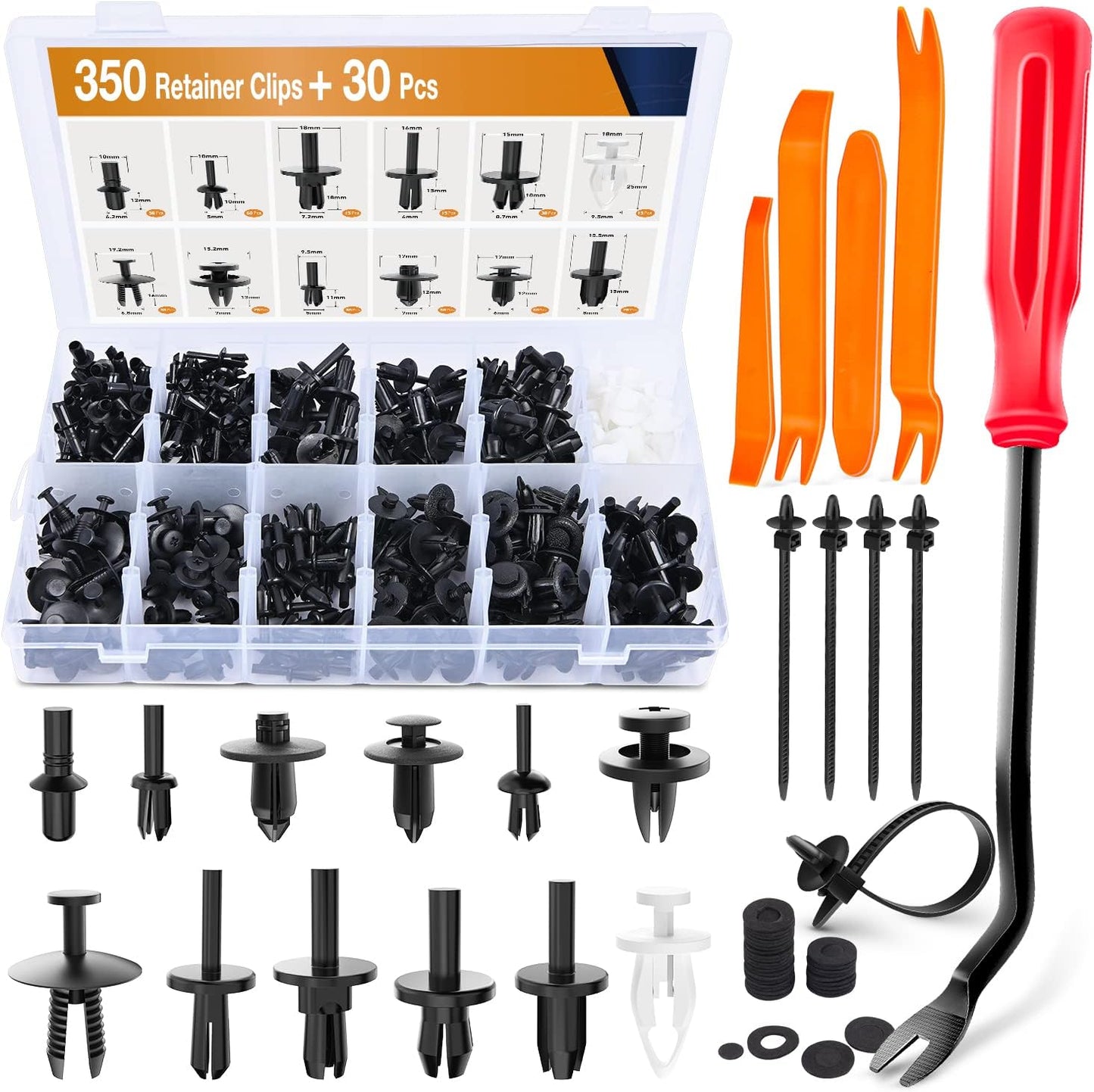 GOOACC 380Pcs Car Automotive Plastic, Metal, Nylon Push Pin Rivet with Fastener Remover Trim Clip