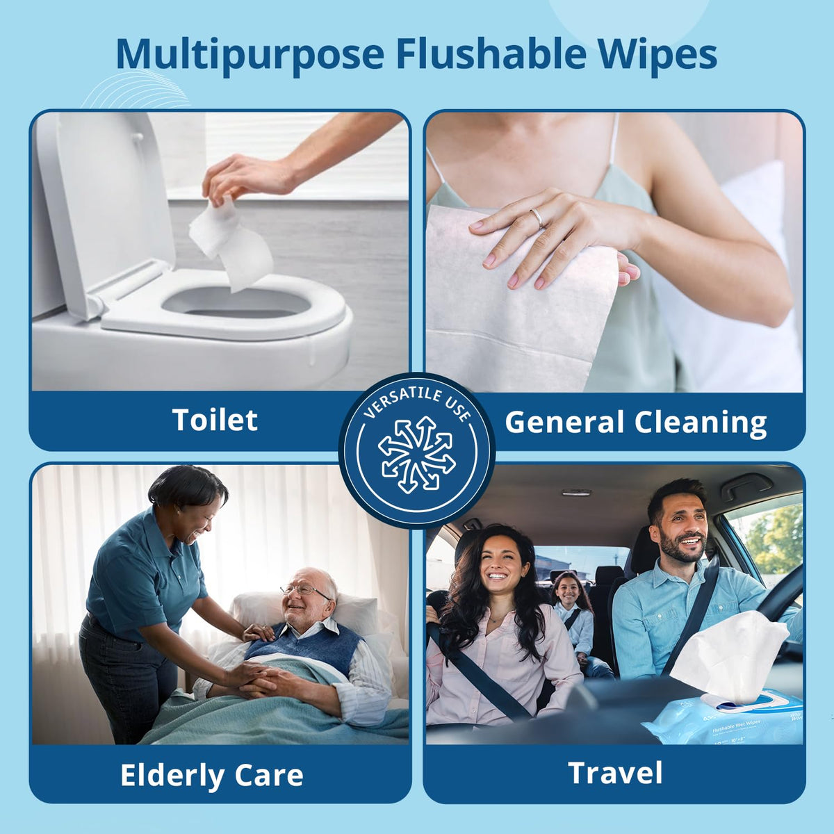 WhyWorry Flushable Wipes for Adults, Extra Large 8"x10" Butt Wipes for Toilet & Personal Cleansing