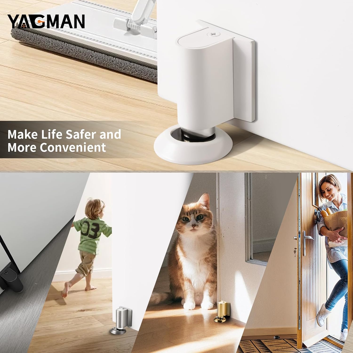 3 Pack Magnetic Door Stoppers Retractable Bottom of Door Holder No Drilling Mount Floor Door Stop