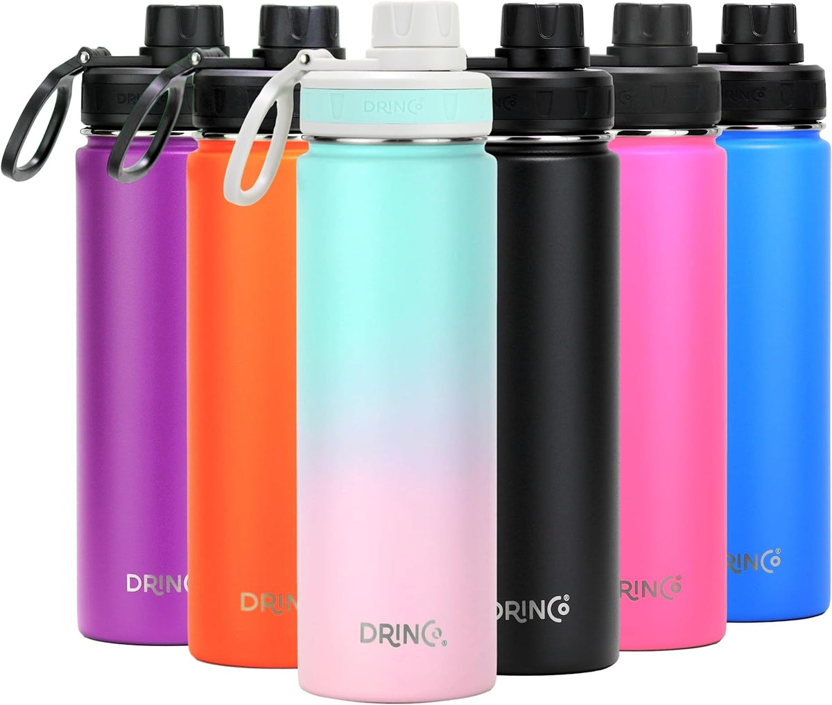 DRINCO Stainless Steel Water Bottle Spout Lid Vacuum Insulated Double Wall Water Bottle Wide Mouth